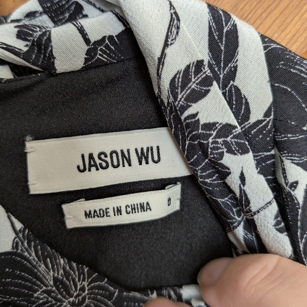 Jason Wu black and white silk floral necktie mini dress Size 0 - Picture 3 of 5